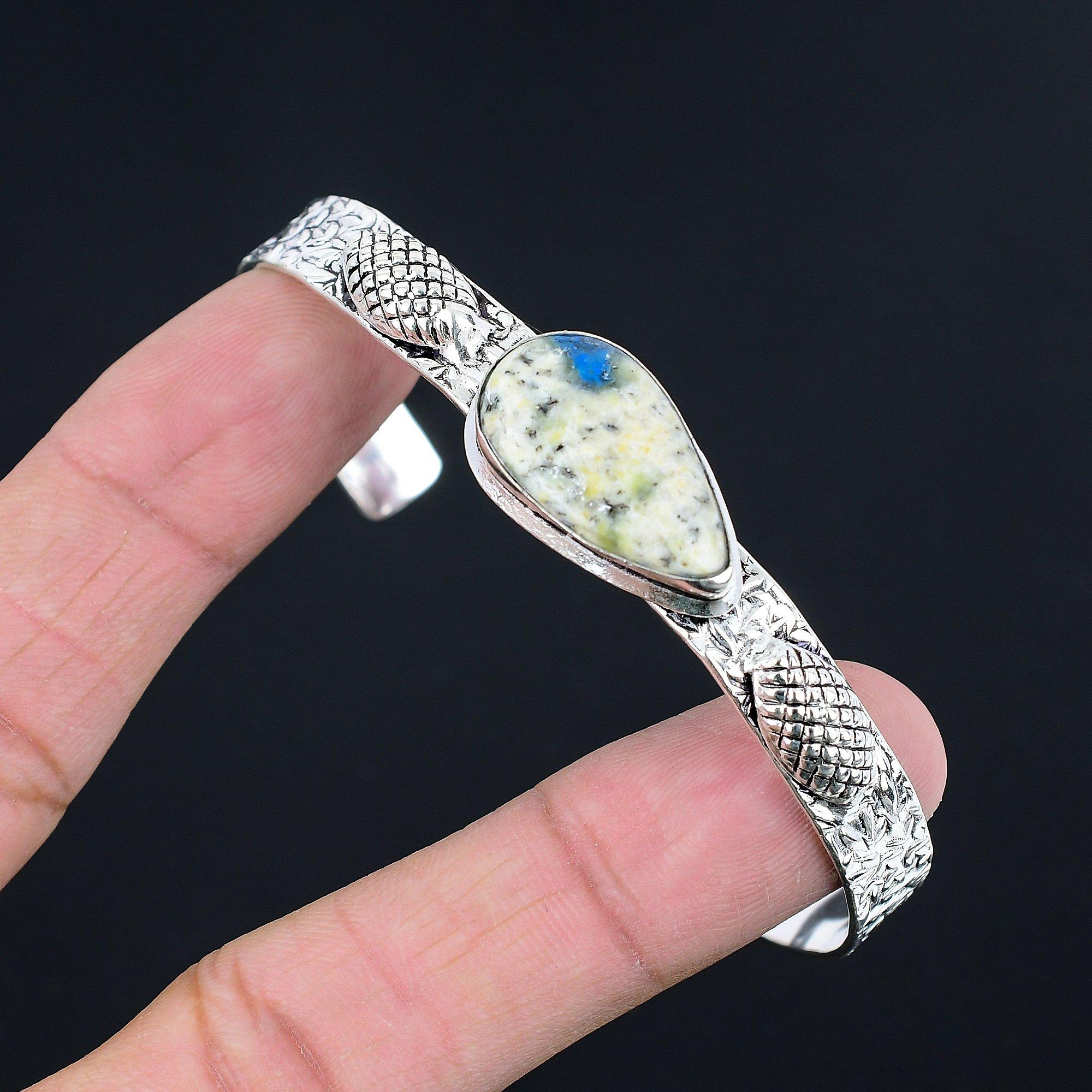 

Halloween Deal Pear K2 Jasper Stone 925 Silver Artisan Trendy Bangle Bracelet Adjustable