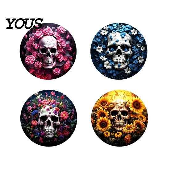 Halloween Wooden Coasters 4Pcs Coasters, Spooky Ghost Skull Design Drink 2D Heat-Resistant Practical Holiday Housewarming Gifts Round Mats for Coffee