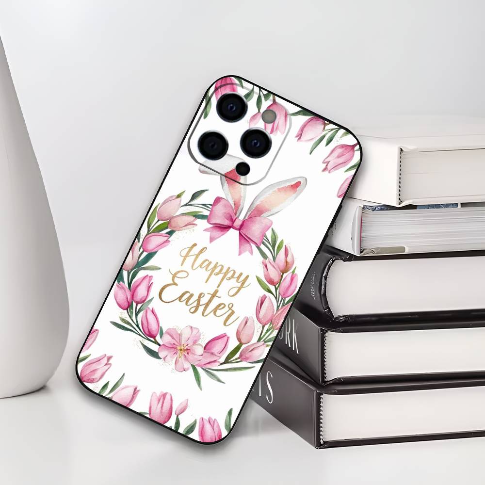 H-Happy Easter To You Phone Case For IPhone 17,16,15,14,13,12,11,Plus,Pro,Max,Plus,XS,soft case Black silicone