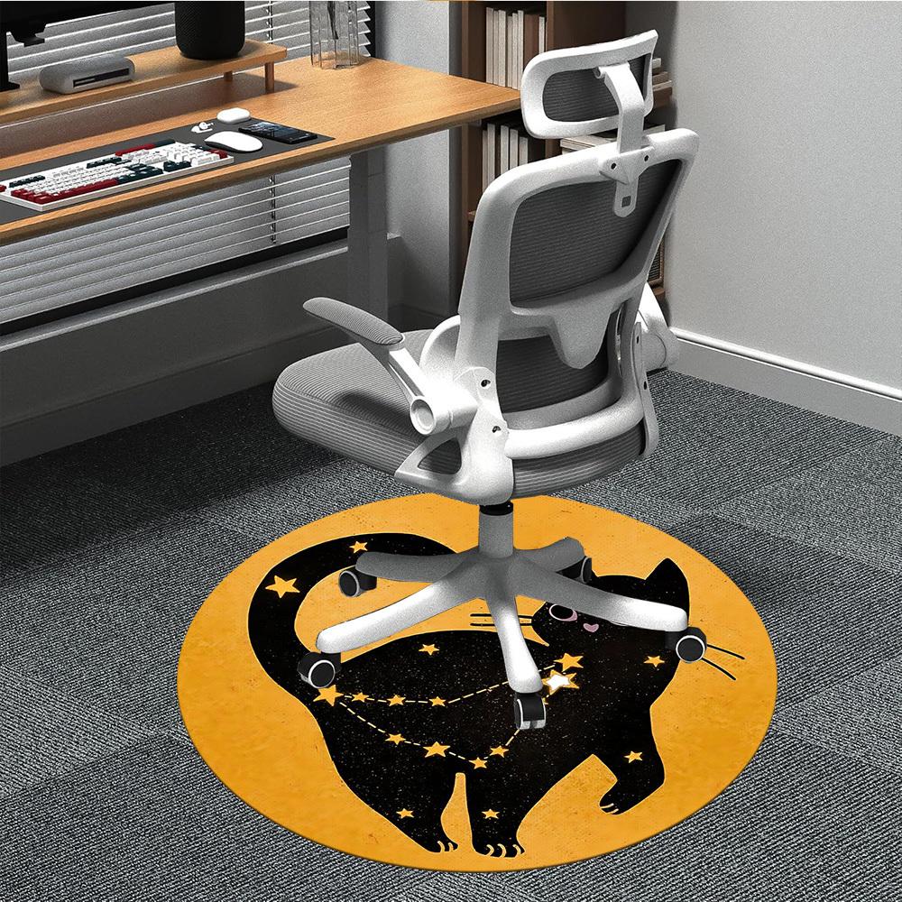 1pc Cat Stars Office Round Area Rug, Under Office Chairs Bedroom Living Room Home Decor, Room Deco
