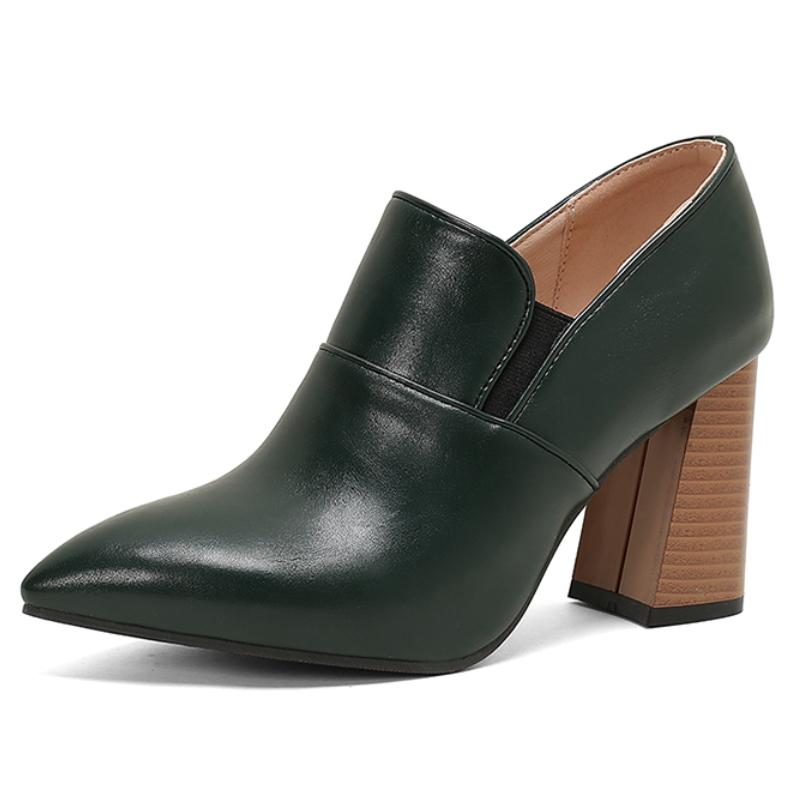 

Винтажные туфли-лодочки на высоком блочном каблуке, обувь лоферы с острым носком, черные, красные, синие, женские туфли на каблуке для вечеринки, офиса, свадьбы, большие размеры 45 50 45 темно-зеленого