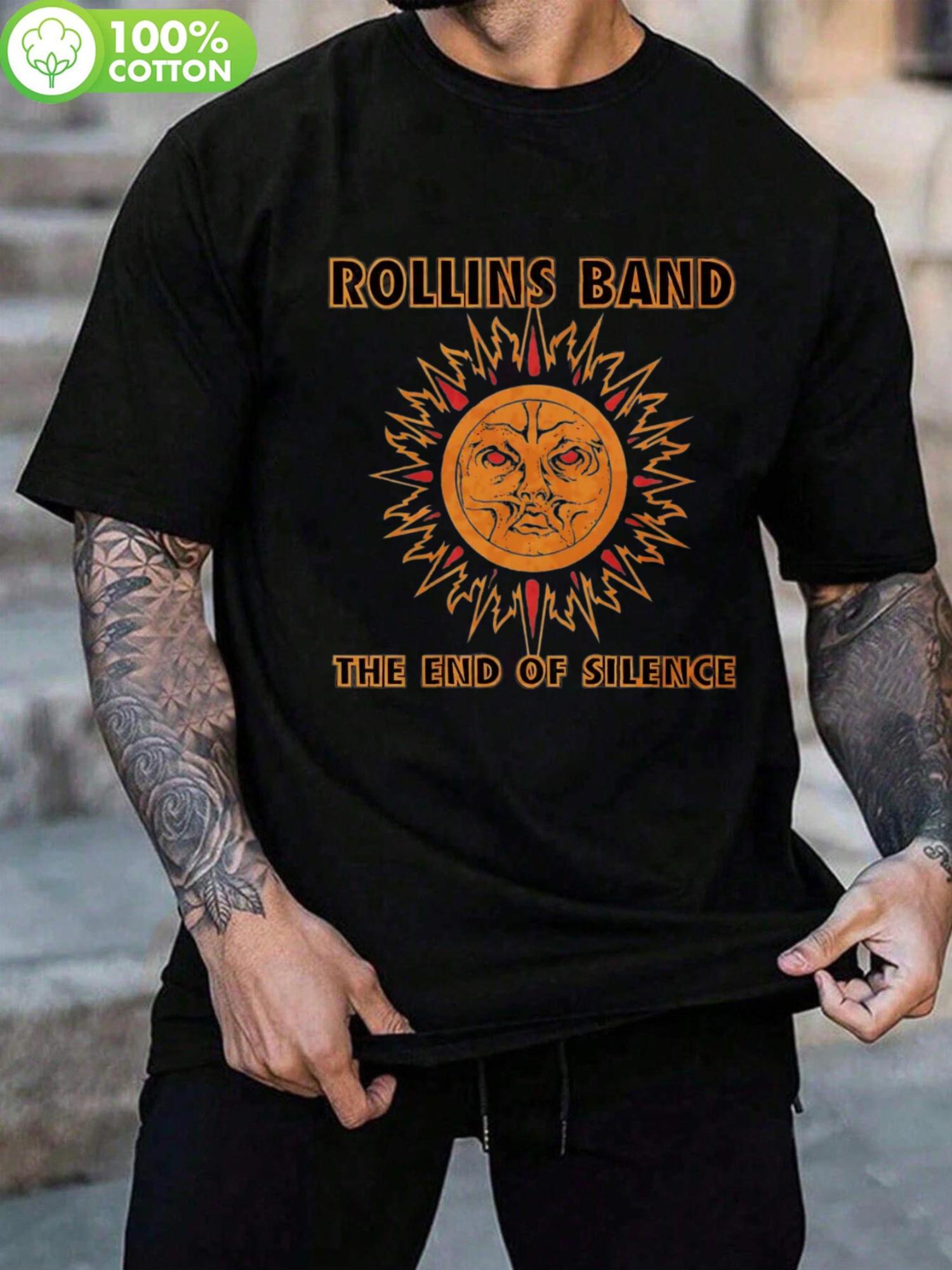 Men S Retro Band Graphic Tee - Black with Orange Vintage Print S