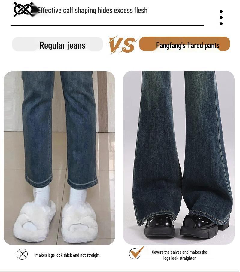 2025 Women's High-Waisted Slimming Micro-Flare Jeans with Velvet, Retro Style for Spring, Autumn, and Winter