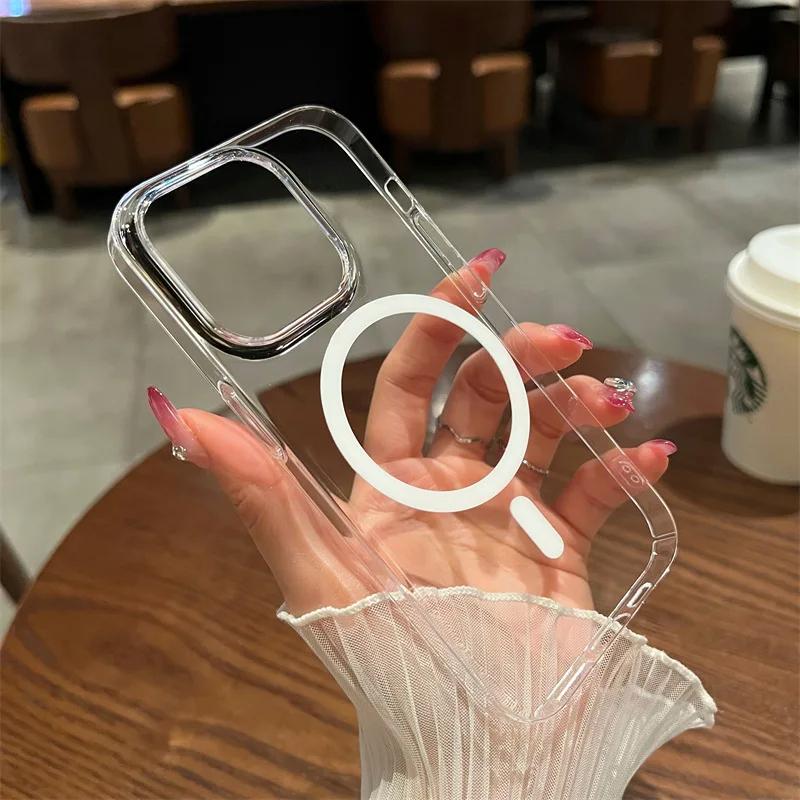 

For Magsafe Magnetic Transparent Cases For iPhone 15 14 13 12 11 Pro Max X XR Max 7 8 Plus Wireless Charging Shockproof PC Cover For iPhone 12 Mini