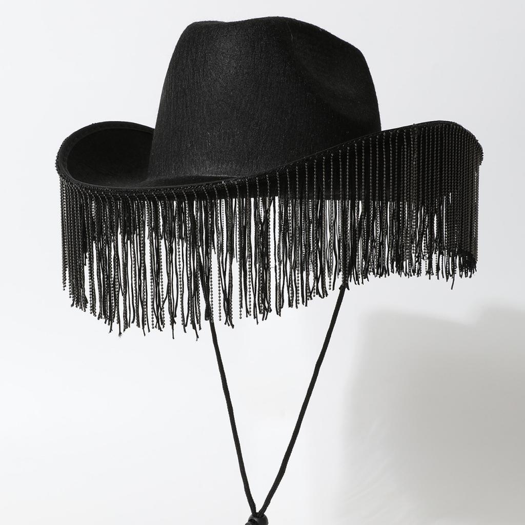 Halloween European and American fashion versatile holiday party party rhinestone decorated cowboy hat personalized fringed chain performance
