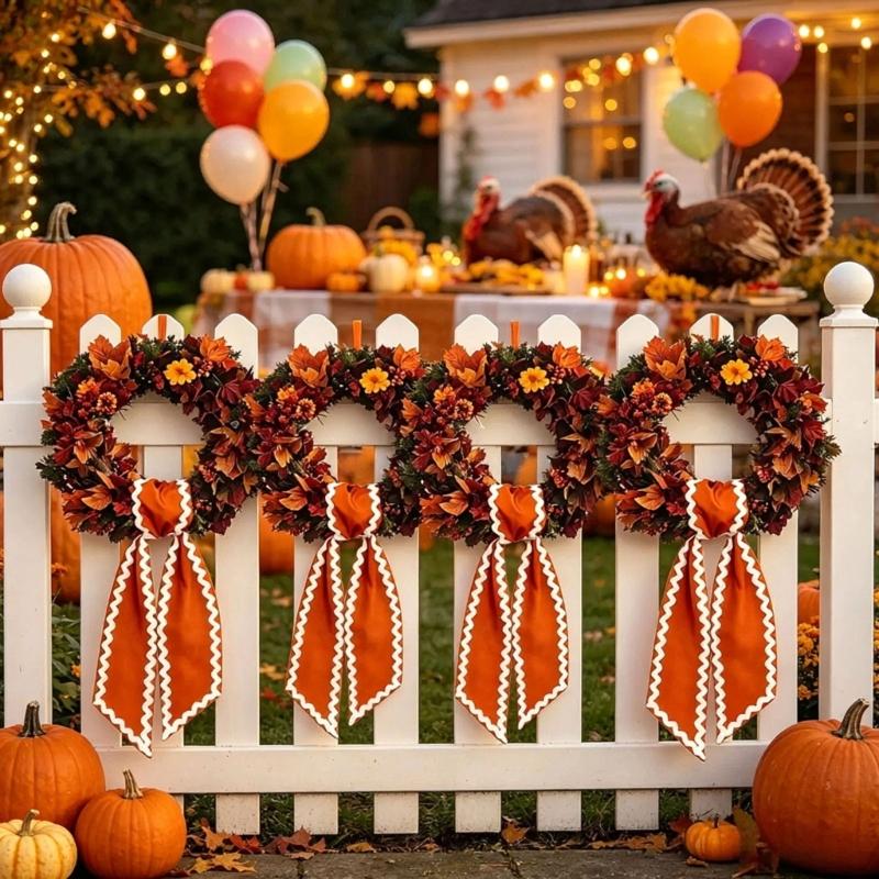 Entryway Wreath Ribbon Tie, Polyester Holiday Accent for Fall Gatherings, Thanksgiving Display and Classroom Use