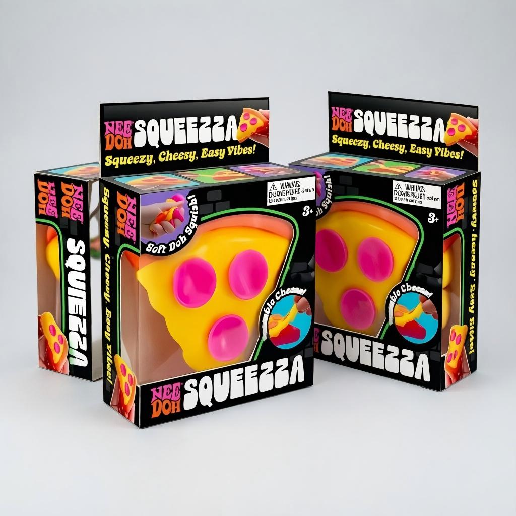 Cheesy Pizza Squeeze Toy, Nee Doh Squeezza Stress Relief Fidget Toy, Soft Textured Anxiety Relief Toy For Adults