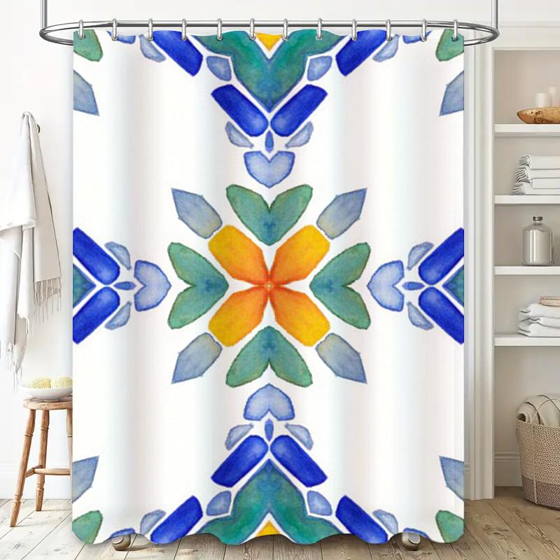 Dekorativer Blumiger Duschvorhang mit gedrucktem Aquarellmuster, Badezimmer-Matten-Set für Badezimmerdekorationen, Wasserdichtes Gewebe, Erhältlich in