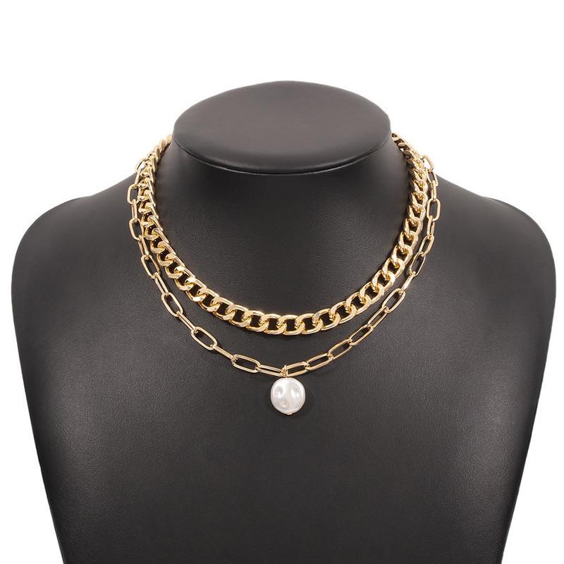 Fashion Metal Punk Style Jewelry Women, Geometric Personality Irregular Pearl Pendant Necklace