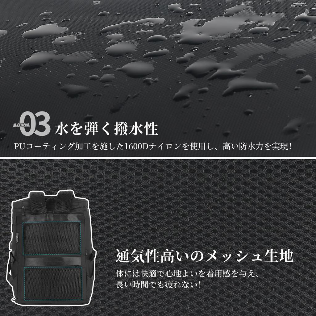 [AISFA] Men's Large Capacity Backpack, Sports Backpack, Business Backpack, Square Shape, Waterproof, Fits 17-inch Laptop, 2-Compartment Design, Expand