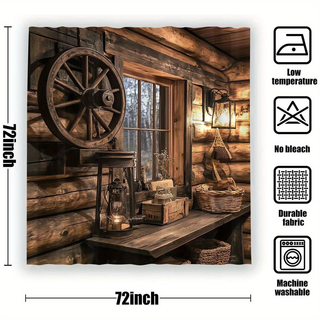 Rustic Wooden Window Shower Curtain: 12 Hooks, Waterproof, Machine Washable, Artistic Design, Home/Hotel Use.