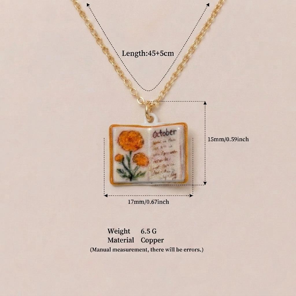 Enamel Book Pendant Necklace, Vintage Small Book Charm for Women