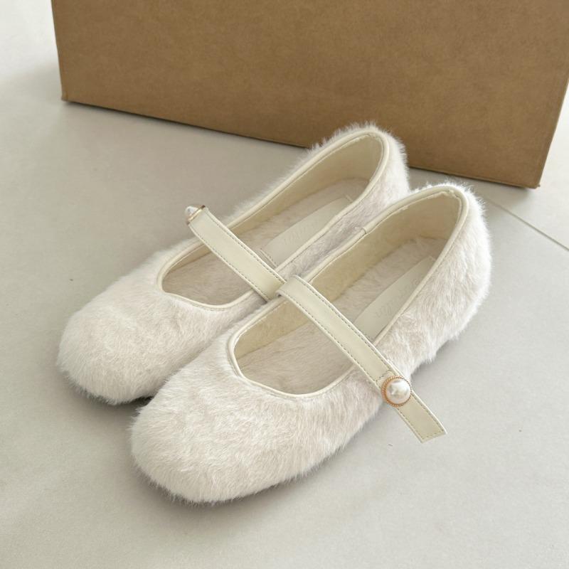 Small Inner Height Increase Ballet Hairy Shoes Women Wear Velvet Mary Jane Shoes In Winter