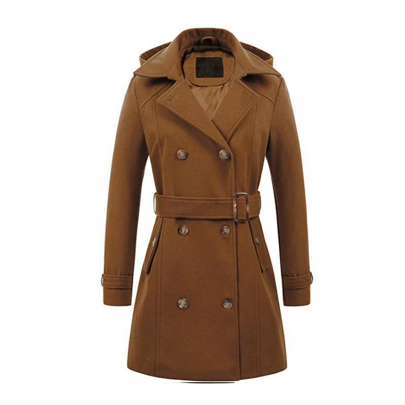 Cappotto da Donna in Lana con Cappuccio e Toppe per Autunno Inverno Abbigliamento Casual