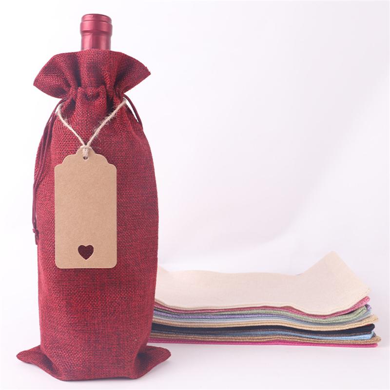 12Pcs Burlap Wine Bags Wine Gift Bags for Christmas Wedding Birthday Multicolor Wine Bottle Bags with Drawstrings Tags&Ropes