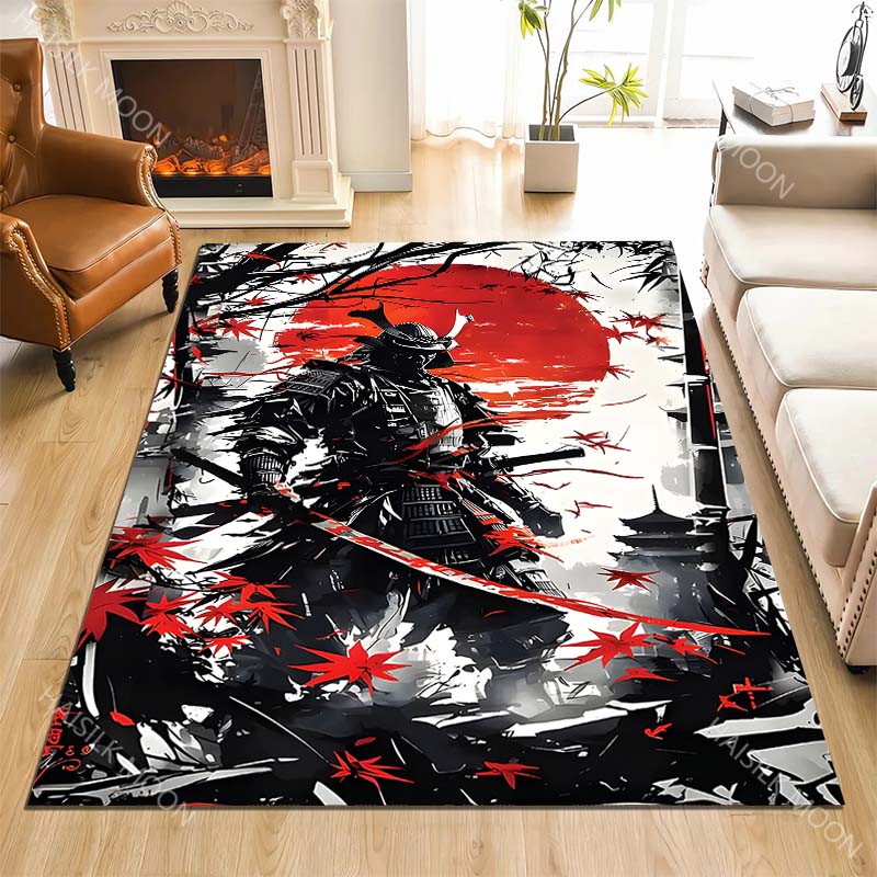 Samurai red sun maple armor Print Carpet Rug for Living Room Bedroom Sofa Doormat Home Decor Non-slip Floor Mat