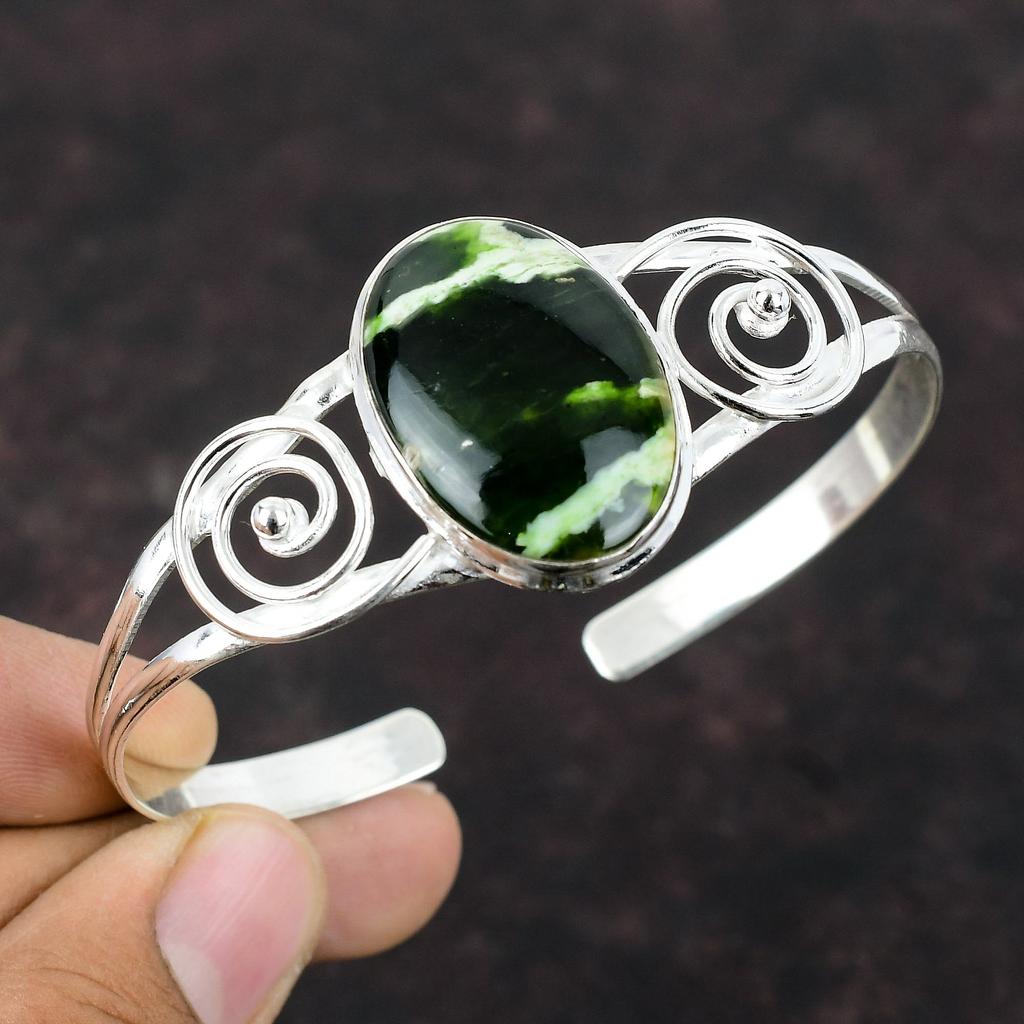 Australian Chrome Chalcedony Bangle 925 Sterling Silver Cuff Bracelet Handmade Decent Bangle Gemstone Jewelry Adjustable Bangle Gift For Him