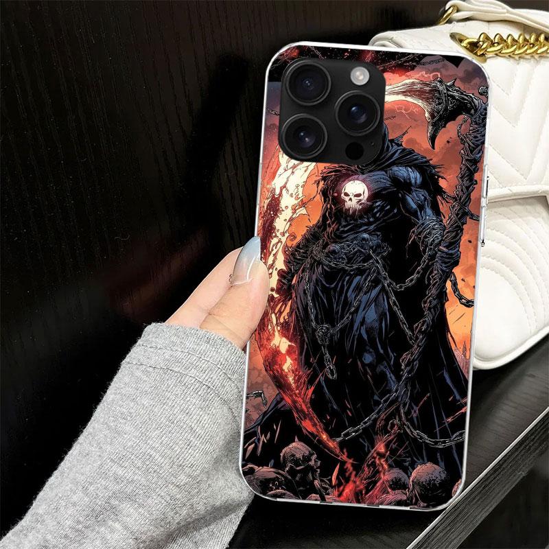 Death Grim Reaper Skull Scythe Case for iPhone 17 Air 16 16E 15 14 11 Pro Max Soft Phone Cover 12 13 Mini 7 SE 2020 8 Silicone B