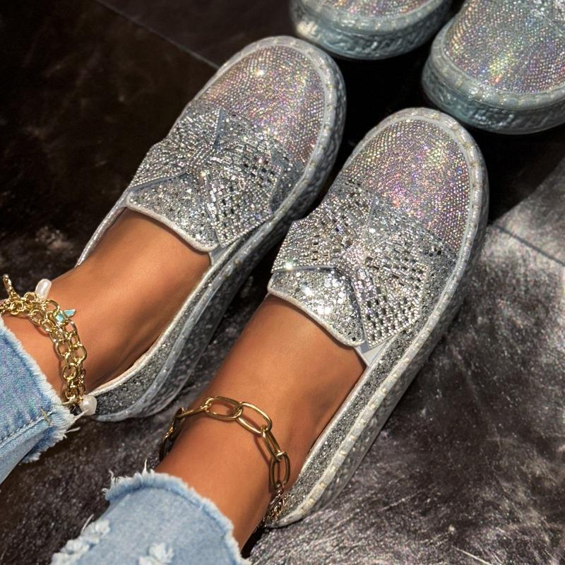 Women's Shoes One-pedal Lazy Muffin Platform Casual Single Shoes Spring and Summer New Rhinestone Bow