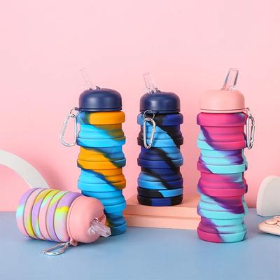 Outdoor Sports Silicone Foldable Water Bottle For Camouflage Creative Travel Reusable Leakproof Water Bottle With Carabiner