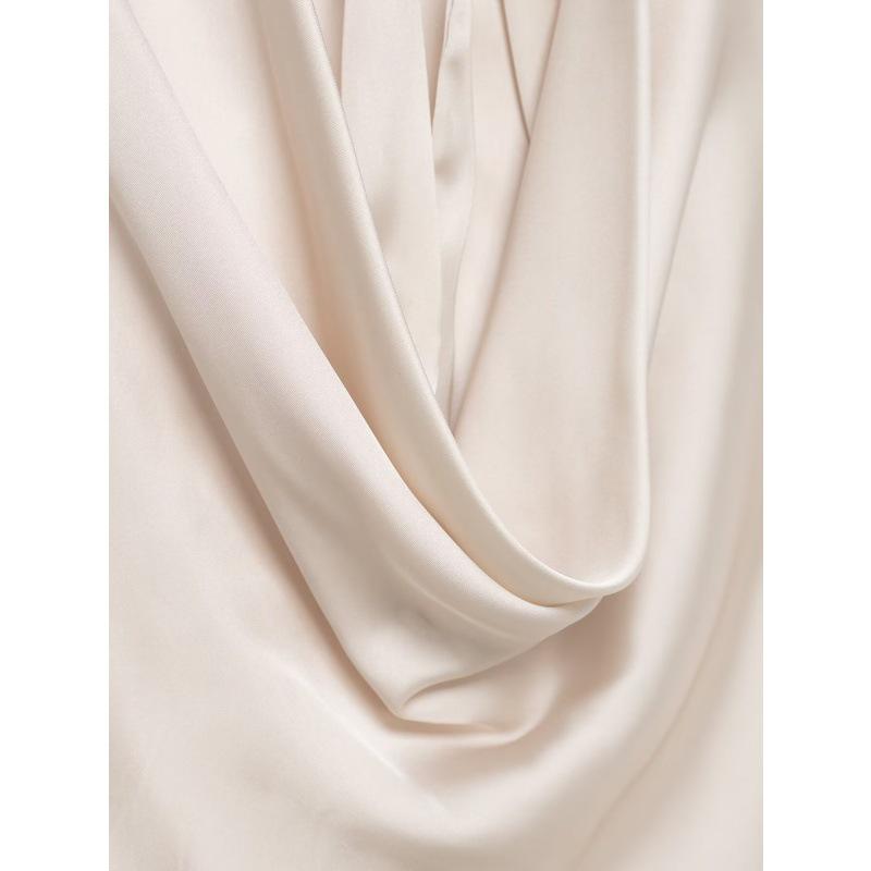 2025 Silk Satin Halter Neck Sleeveless Top with Draped Collar