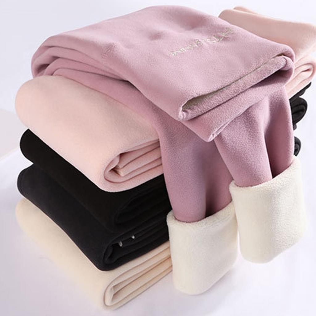 Women's High Waist Casual Pants Color Fleece Thermal Leggings Winter Long Fleece Trousers Plush Running