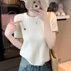 Chic Color Block Crew Neck Short Sleeve Knitted T-Shirt for Women - Preppy Style Summer 2025