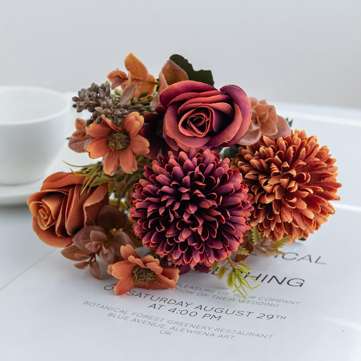 

1PC Silk Roses Artificial Flowers Wedding Home Festival Decoration Wreath Bridal Bouquets Table Vases Photography Props DIY Gift 1pc
