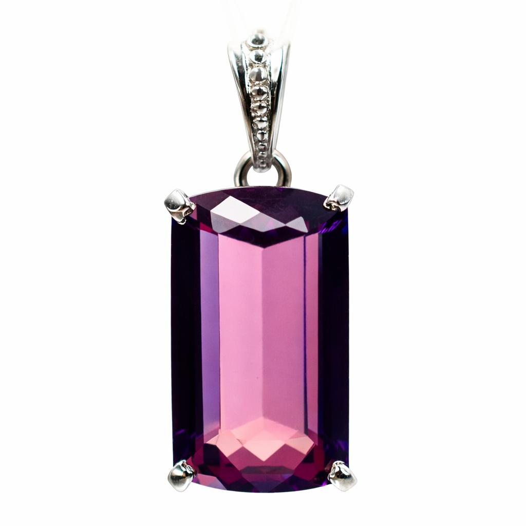 Pandantiv Safir Violet Baghetă Natural 32 Ct Argint Sterling 925 CERTIFICAT