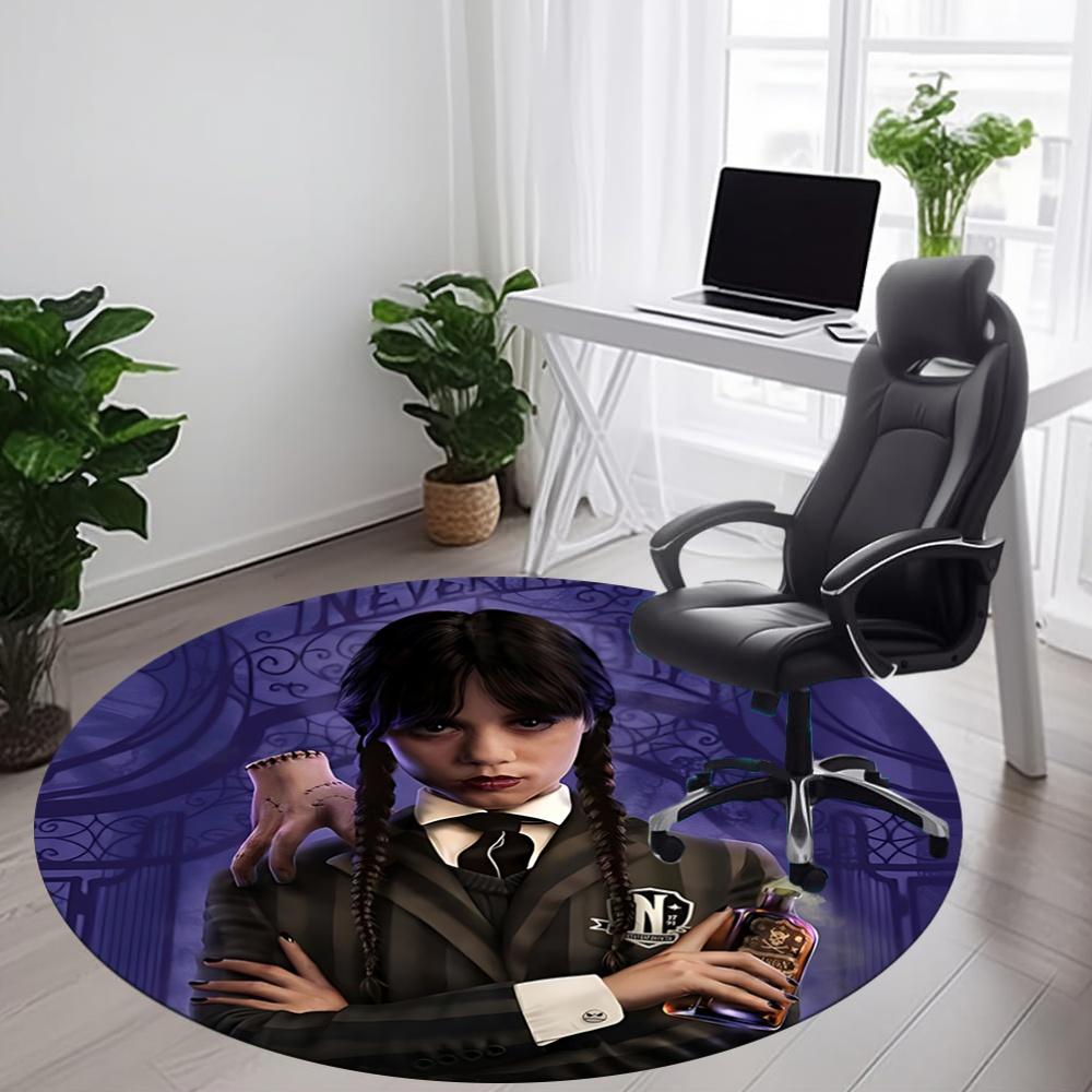 1PC Wednesday Addams Office Round Rug, Non-slip, Soft and Durable Office Rug for Interior Decoration, Perfect for Office, Beautiful Decoration