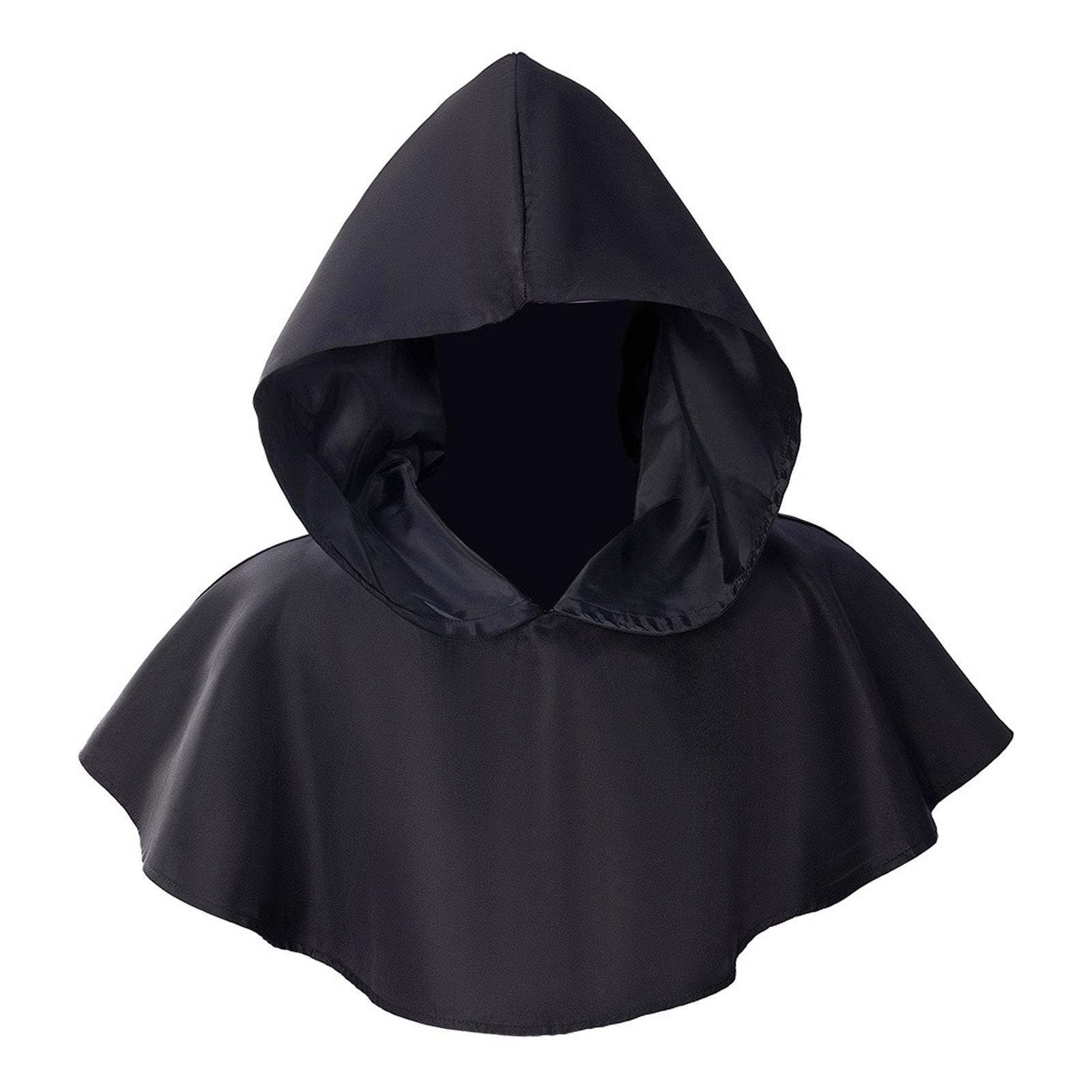 Halloween Grim Cowl Funny Cosplay Costume Medieval Hooded Cape for Men Women Black