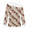 Women's Off-the-shoulder Plush Neck Printed Long-sleeved Pullover T-shirt Top