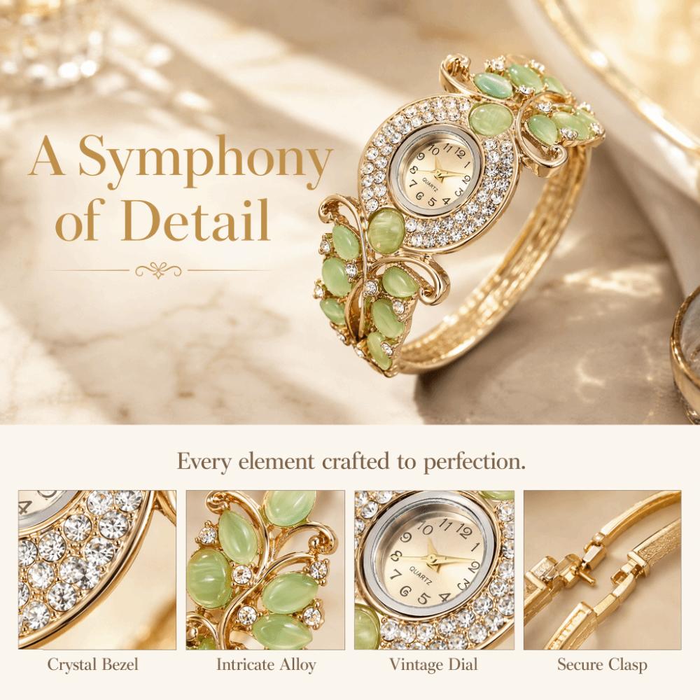 Round Dial Ladies Wristwatch Rhinestone Bracelet Bracelet Watch Vintage Watch Elegant Wear