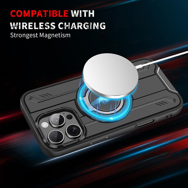 

360°Rotating Metal Ring Car Holder Armor Wireless Charging Phone Case For iPhone 16 Pro Max E 14 13 12 11 15 Pro Max Back Cover iPhone 15 Pro Max фіолетовий