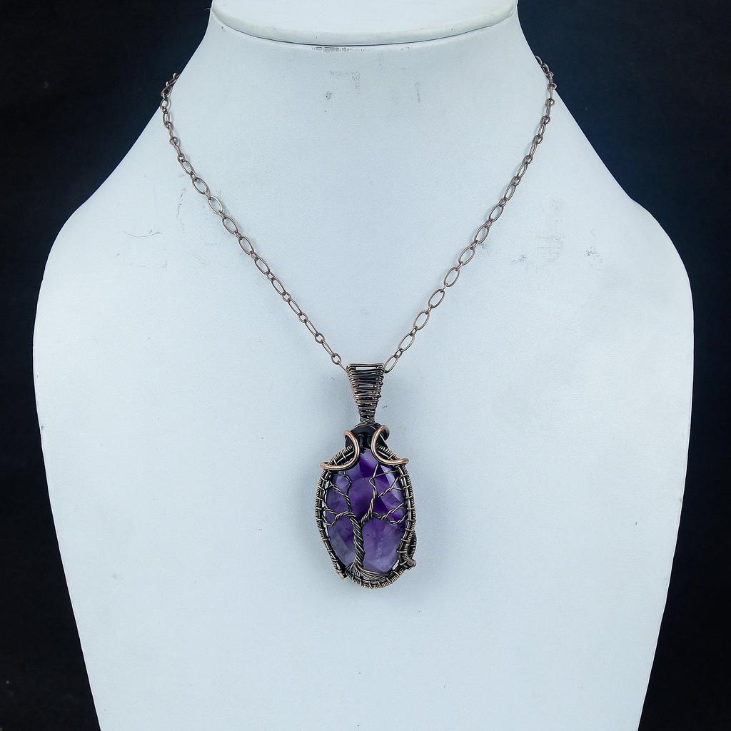 Amethyst Pendant Gemstone Jewelry, 999 Copper Wire Wrapped  Pendant, Gift For Women Handmade Pendant
