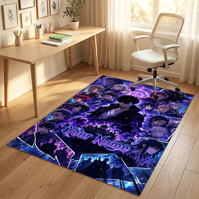 Personalized Crystal Velvet Carpet,Solo Leveling Custom Printed Name, Plush Area Rug For Home Indoor Decor