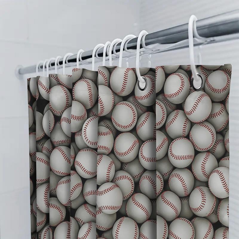 Baseball Shower Curtain Set Waterproof Sports Theme Bathroom Decor Vintage Baseball Lover Gift Home Decor Modern Style