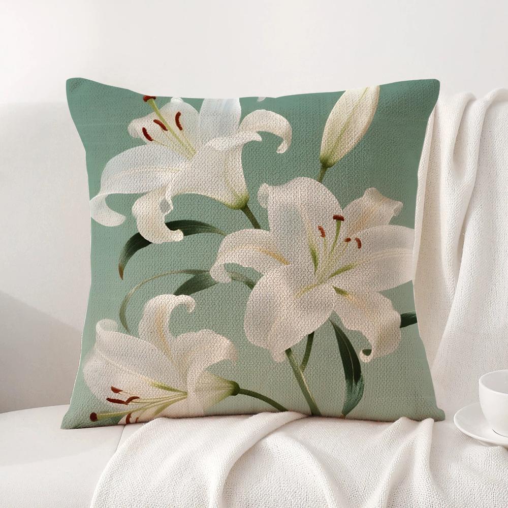 Classic Lily Cushion Cover Natural Linen Organic Fabric DoubleSided Printing Sofa Home Decor Gift Pillow Cover