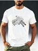 Men's Funny Gun Print T-Shirt with Gun & Glove Design - Casual Short Sleeve Round Neck Summer Top