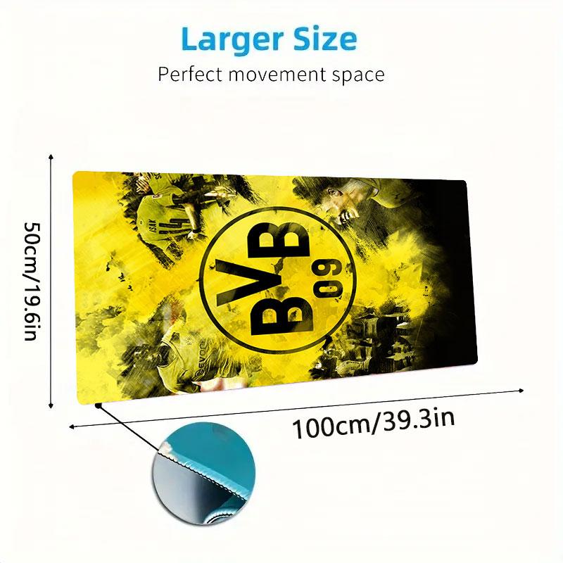 Podkładka pod mysz Borussia Dortmund, Duża mata na biurko do gier, Antypoślizgowa podkładka pod mysz XXL na laptopa i tablet, Mata do gry na mini PC ze zszywanymi krawędziami