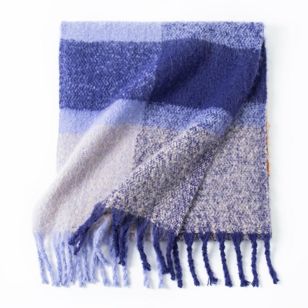 New Fluffy Large Brushed Women's Warm Scarf Fashionable and Versatile Plaid Scarf High End Commuting Shawl