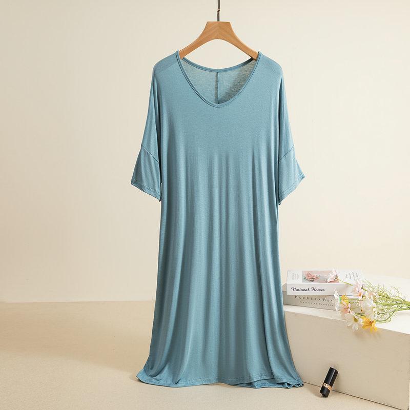 

Женская свободная ночная рубашка из модала с оборками - летняя, повседневная домашняя пижама средней длины, большие размеры One Size