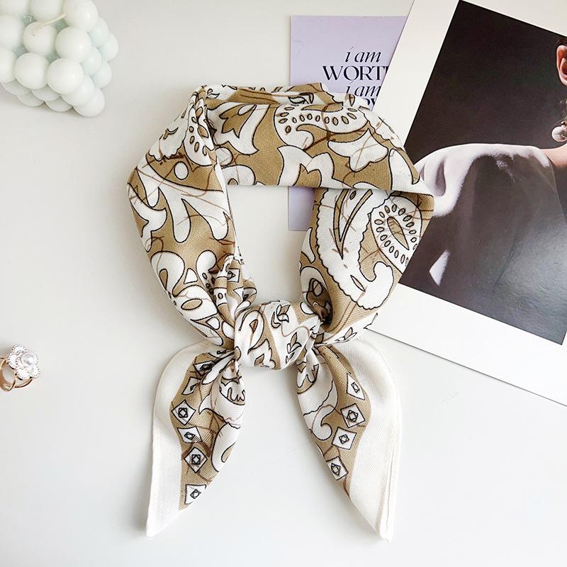 Korean cotton and linen cashew nut small square scarf women's new neck protection silk scarf retro spring scarf neck scarf literary accessories