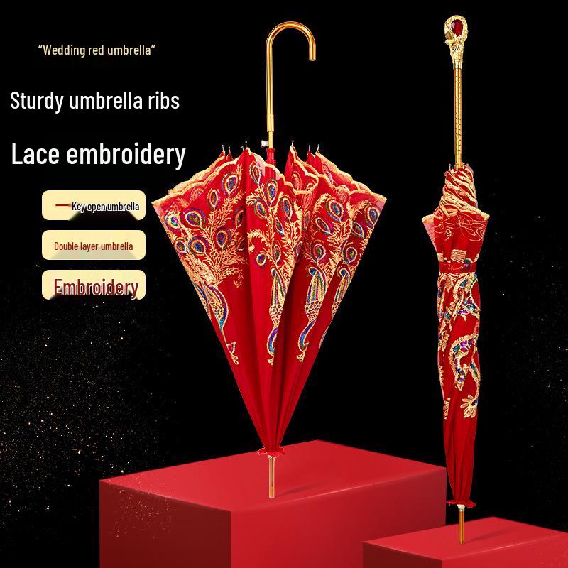 Red Bridal Umbrella Set for Chinese Wedding Ceremony and Dowry