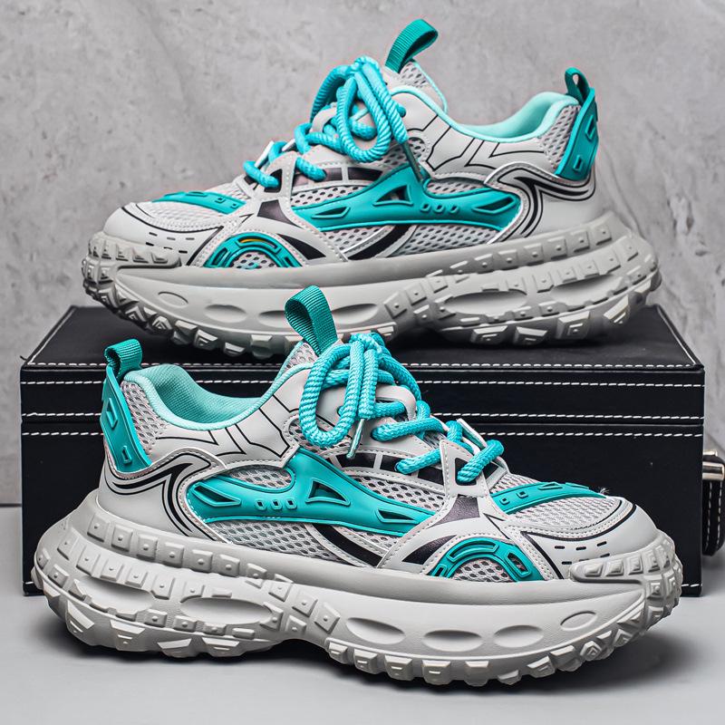 2025 Summer Trendy Men's Dad Sneakers: 5cm Height Boost, Color Block, Thick Tire Sole, Casual Style