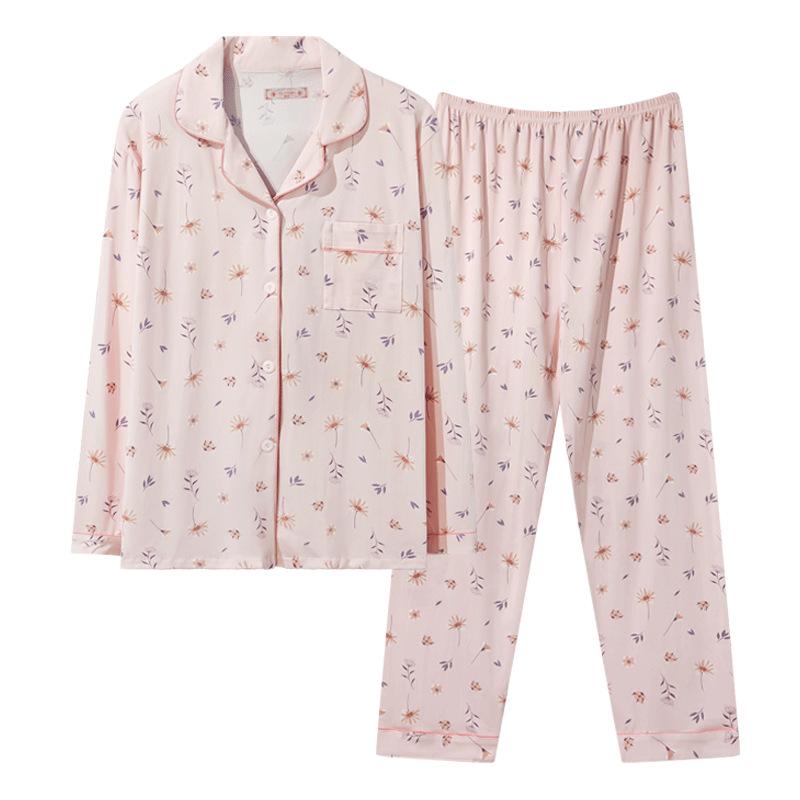 Pastoral style, comfortable and skin-friendly pajamas, women's spring and autumn thin long-sleeved trousers, women's loungewear, two-piece set can be 