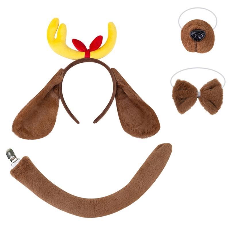

Dog Costume Accessories Dog Ear Headband Nose Tail Bowtie Glove and Skirt Halloween Dog Dress up Outfit for Kid Cosplay