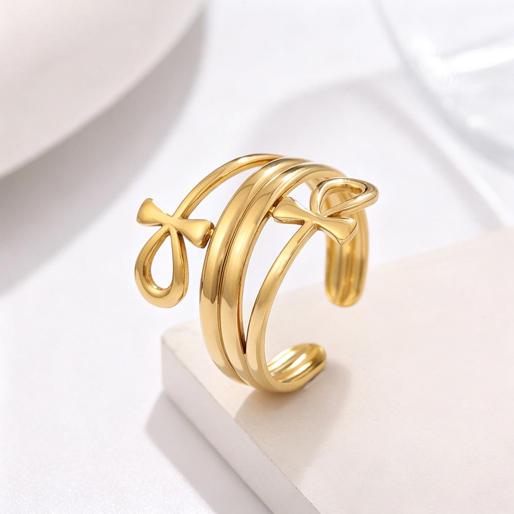 INS-Style Stainless Steel Women's Adjustable Cross Index Ring: Retro, Personality