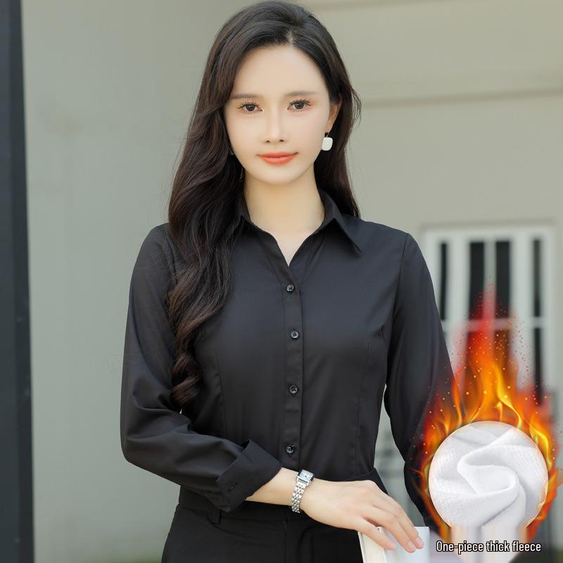 Women's Plus Velvet Warm Long Sleeve Professional Shirt for Autumn and Winter