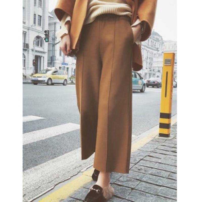 Thickened Warm Autumn and Winter Updated High Waisted Drape Nine Points Relaxed Fit Drape Straight Everyday Trousers M